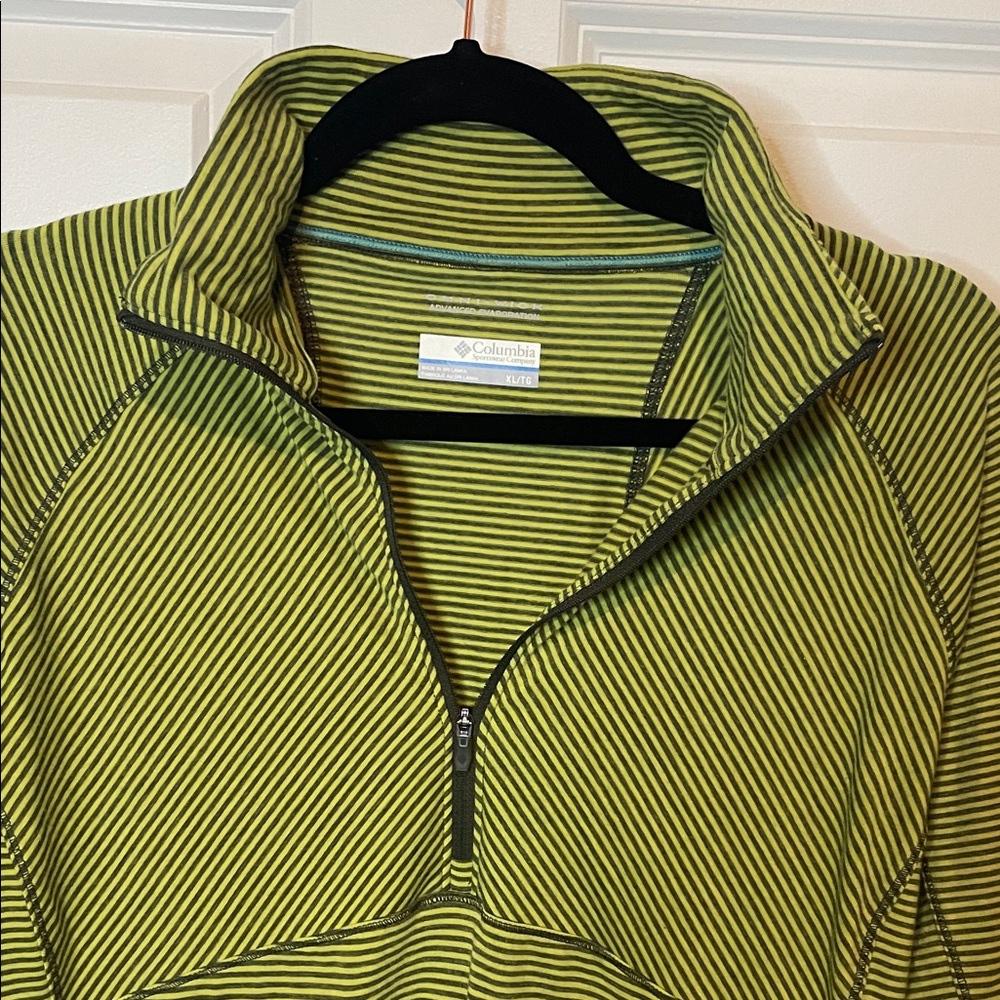 Olive and Light green Striped Quarter-Zip Columbia Pullover Women’s XL - Picture 2 of 8